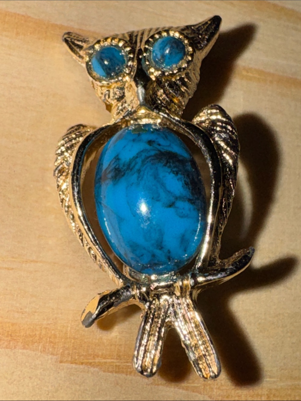 Gold Owl Accent Pin with Faux Turquoise Stones